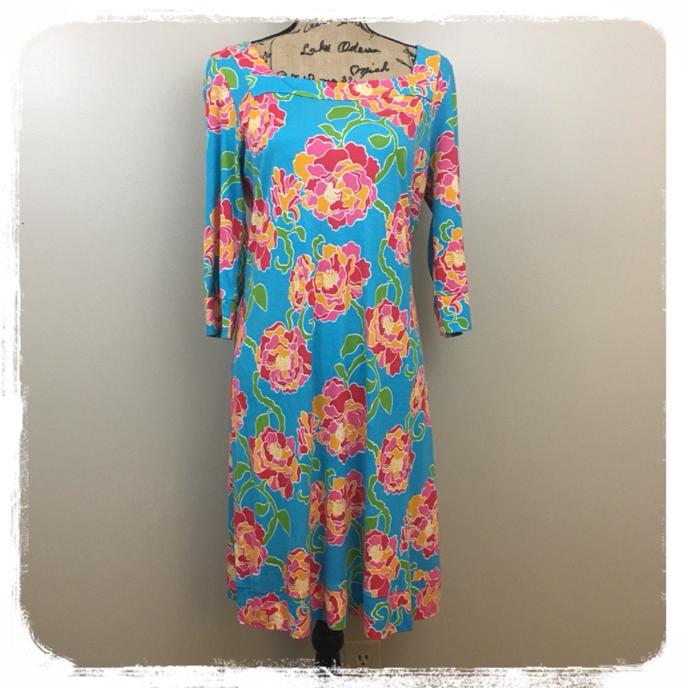 Lilly Pulitzer Floral 3/4 sleeve T-Shirt Dress L
